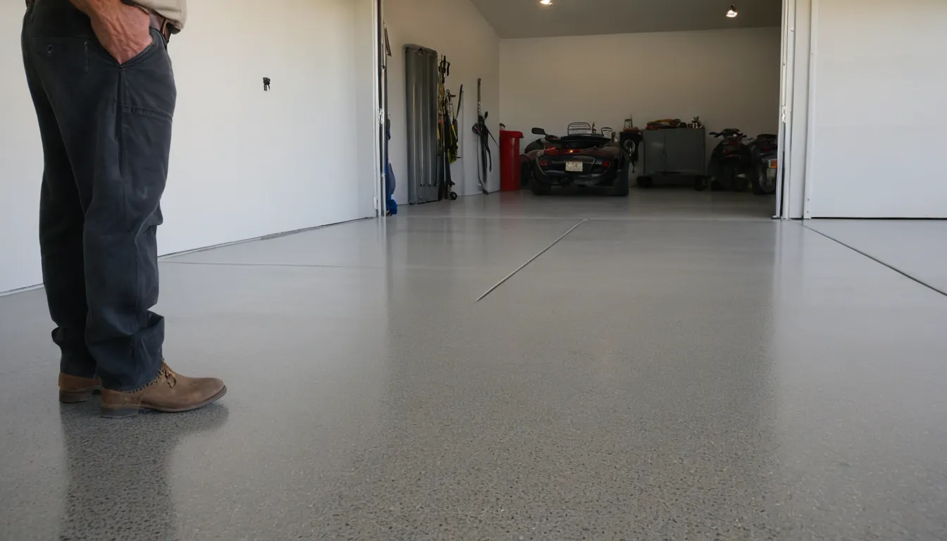 A freshly coated concrete floor in a home garage in Antioch